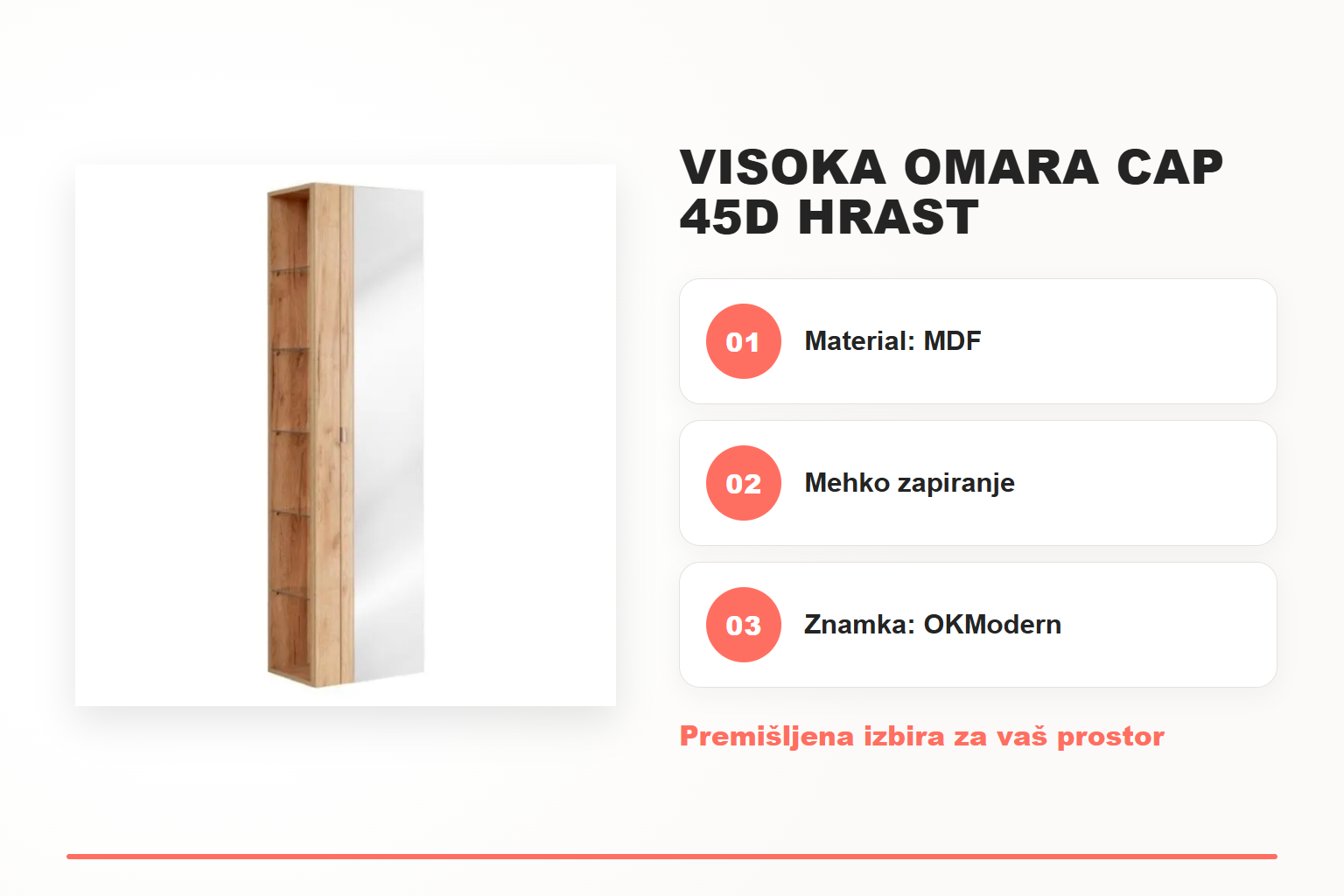 Visoka omara CAP 45D hrast – pregled ključnih lastnosti