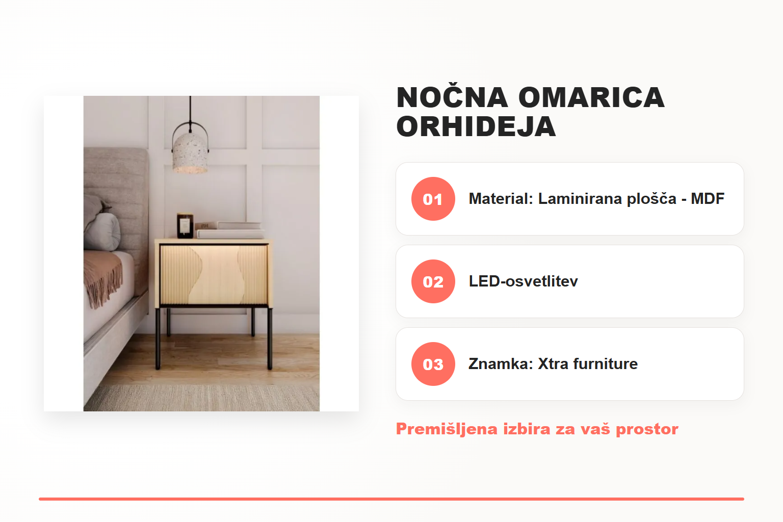 Nočna omarica ORHIDEJA – pregled ključnih lastnosti