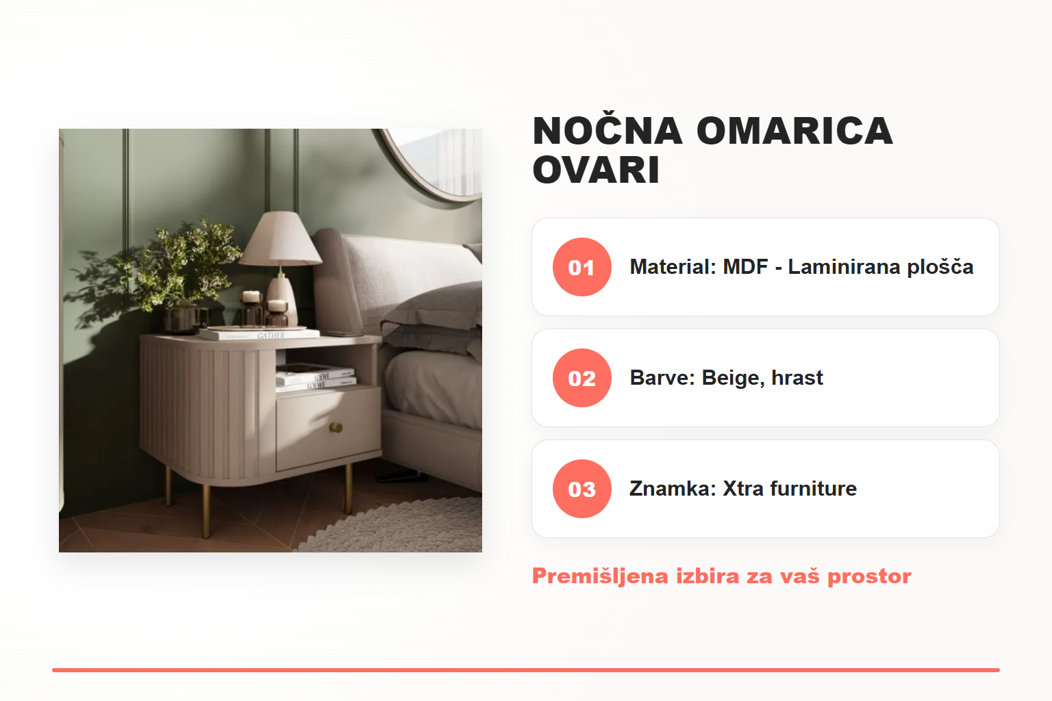 Nočna omarica OVARI – pregled ključnih lastnosti