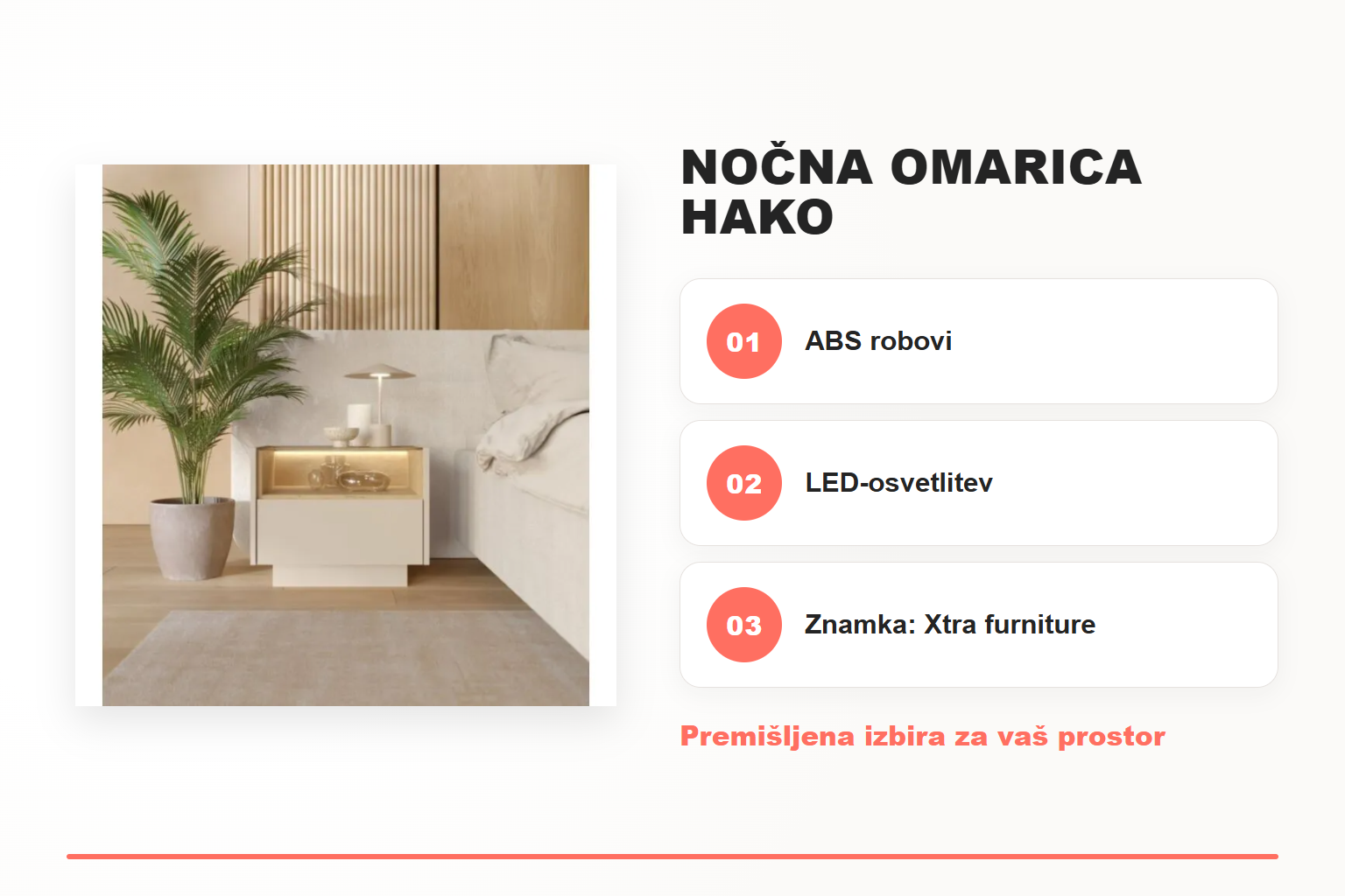 Nočna omarica HAKO – pregled ključnih lastnosti