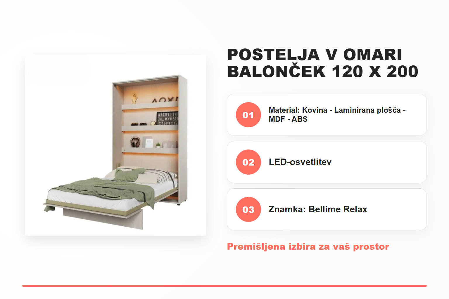 Postelja v omari BALONČEK 120 x 200 cm – pregled ključnih lastnosti