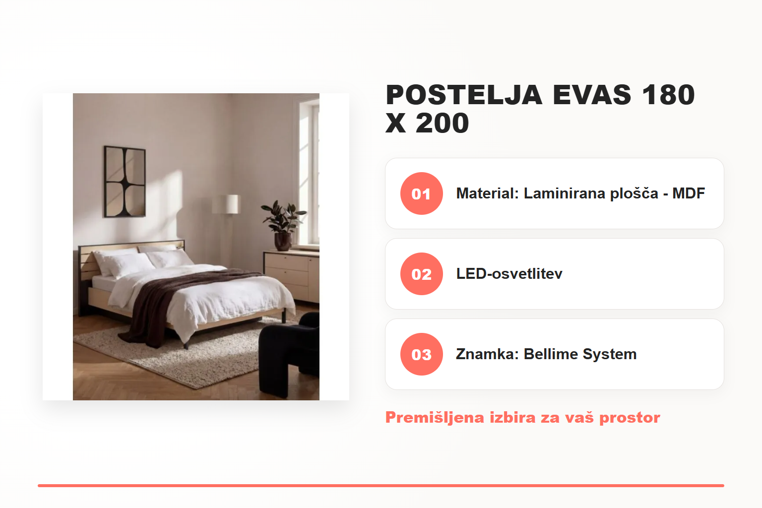 Postelja EVAS 180 x 200 – pregled ključnih lastnosti