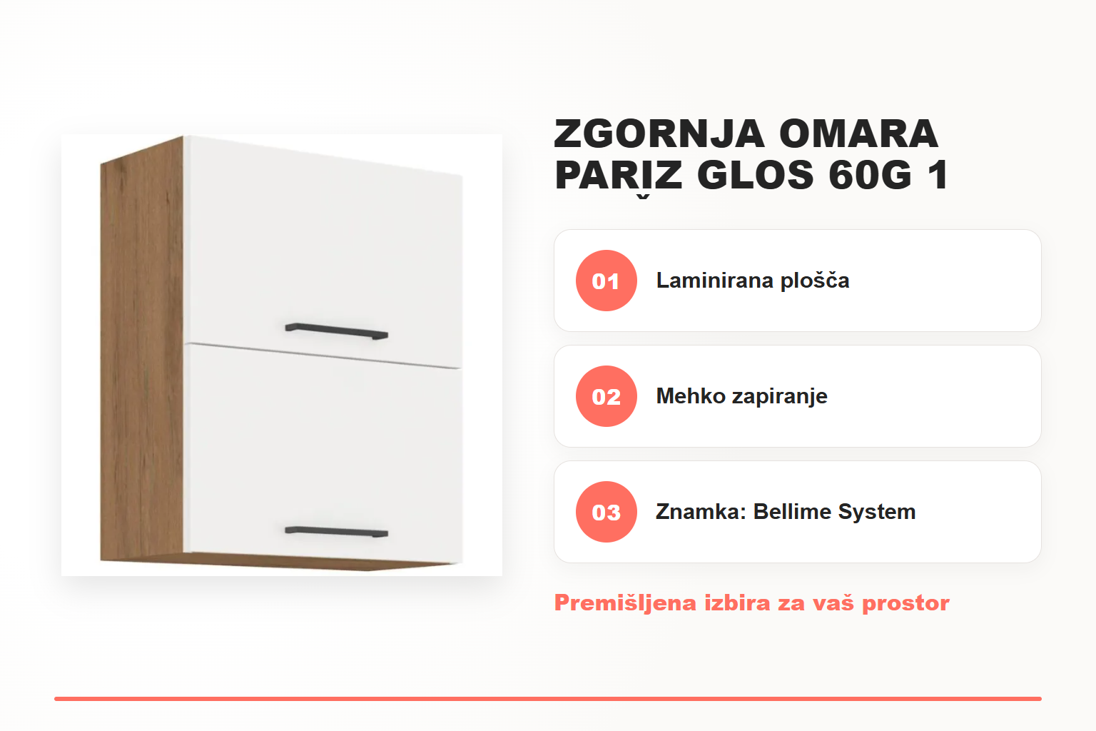 Zgornja omara PARIZ GLOS 60G 1 dvižna – pregled ključnih lastnosti