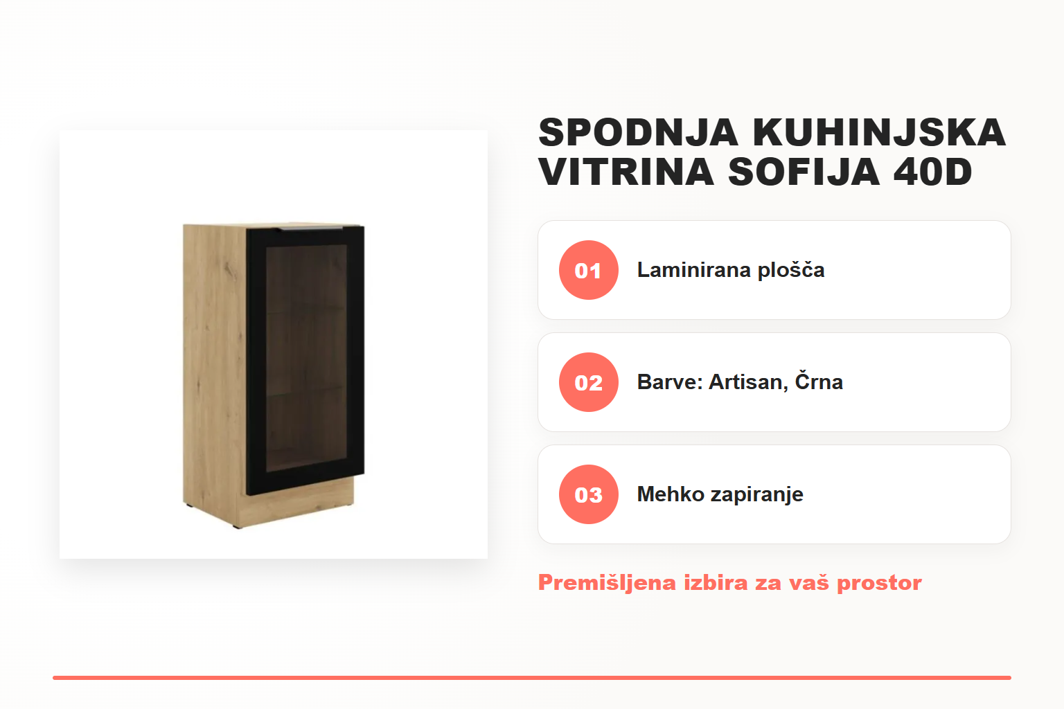 Spodnja kuhinjska vitrina SOFIJA 40D – pregled ključnih lastnosti