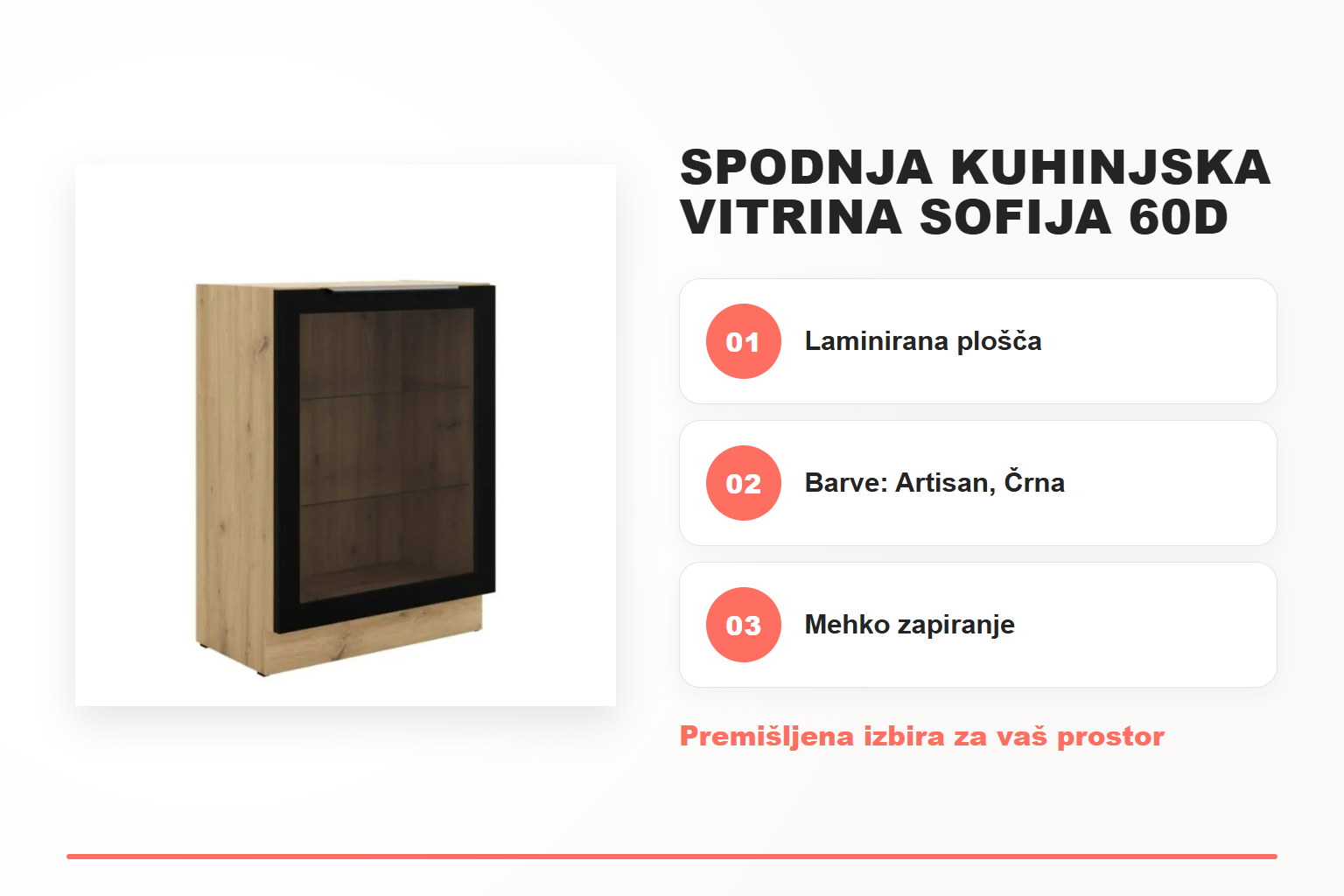 Spodnja kuhinjska vitrina SOFIJA 60D – pregled ključnih lastnosti