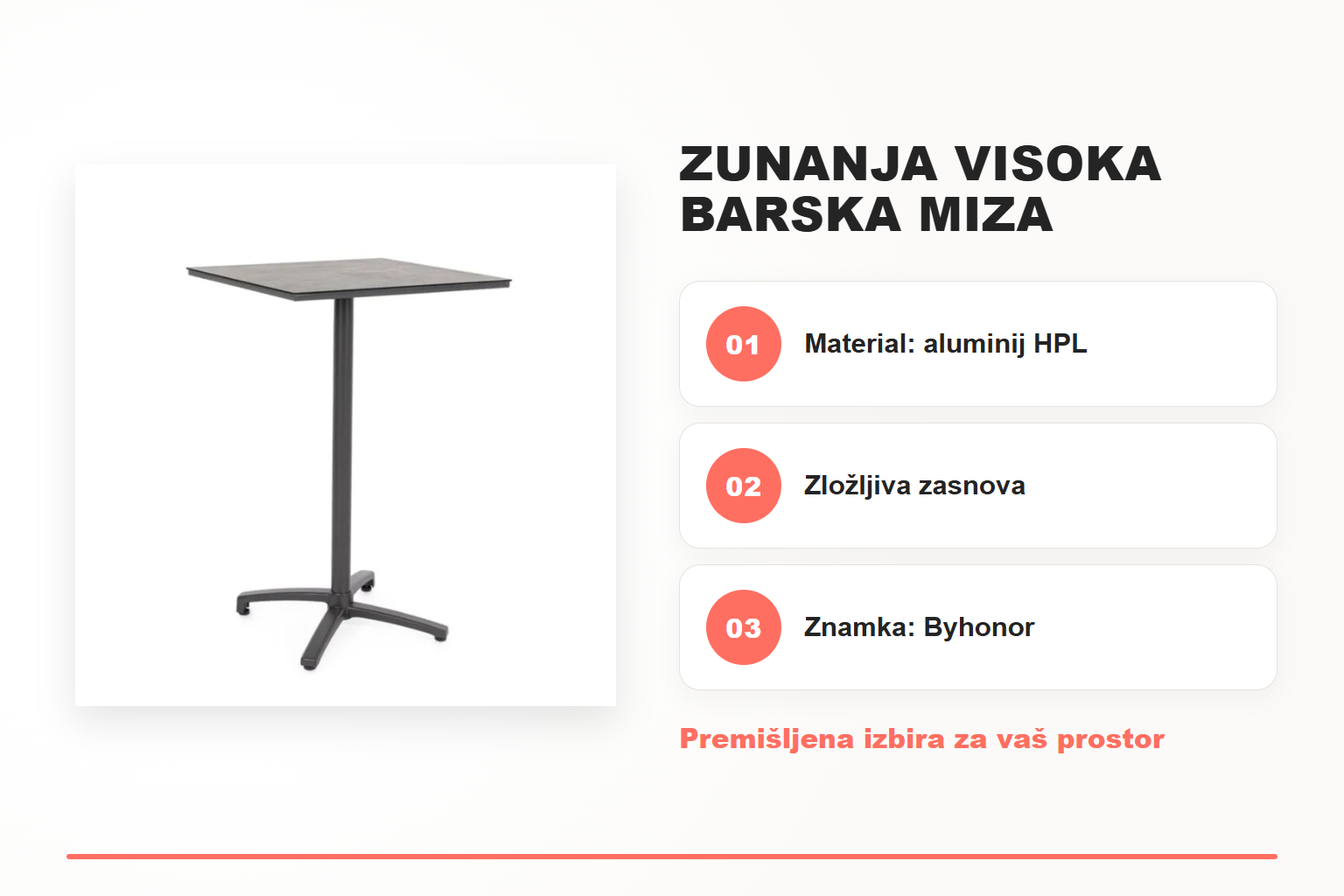 Zunanja visoka barska miza CLARET 70X70 – pregled ključnih lastnosti