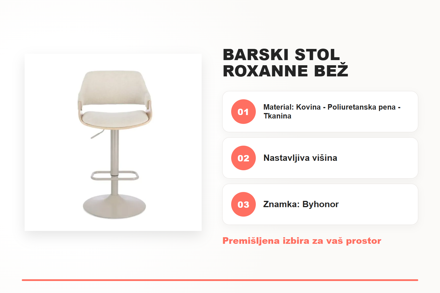 Barski stol ROXANNE bež – pregled ključnih lastnosti