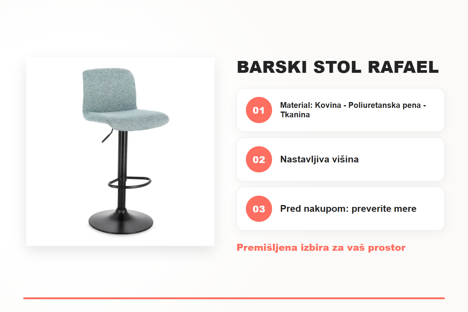 Barski stol RAFAEL – pregled ključnih lastnosti