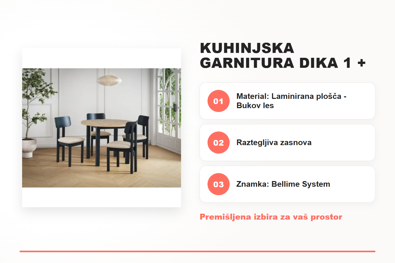 Kuhinjska garnitura DIKA 1 + 4 – pregled ključnih lastnosti