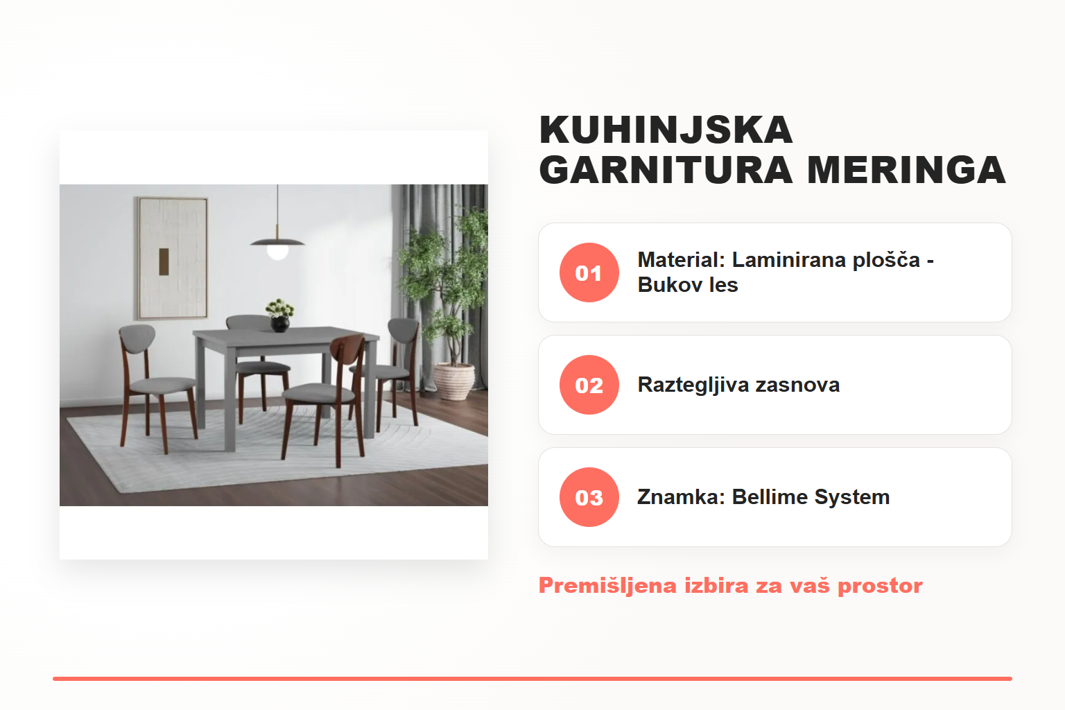 Kuhinjska garnitura MERINGA 1 + 4 – pregled ključnih lastnosti