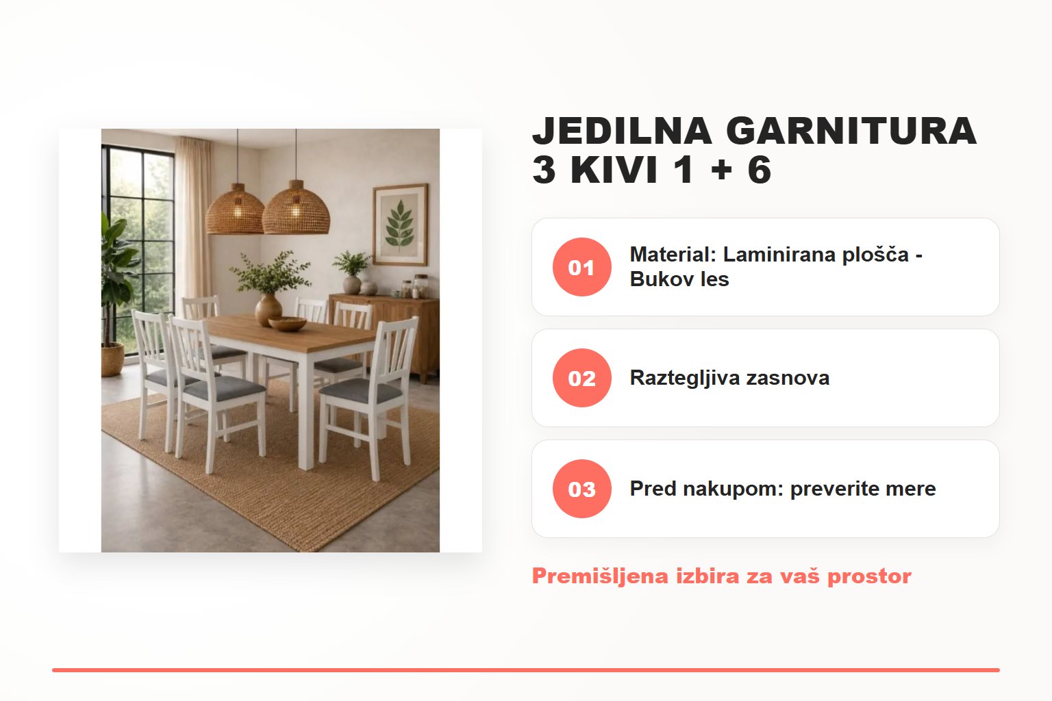 Jedilna garnitura 3 KIVI 1 + 6 – pregled ključnih lastnosti