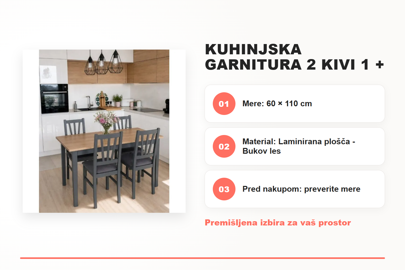 Kuhinjska garnitura 2 KIVI 1 + 4 – pregled ključnih lastnosti