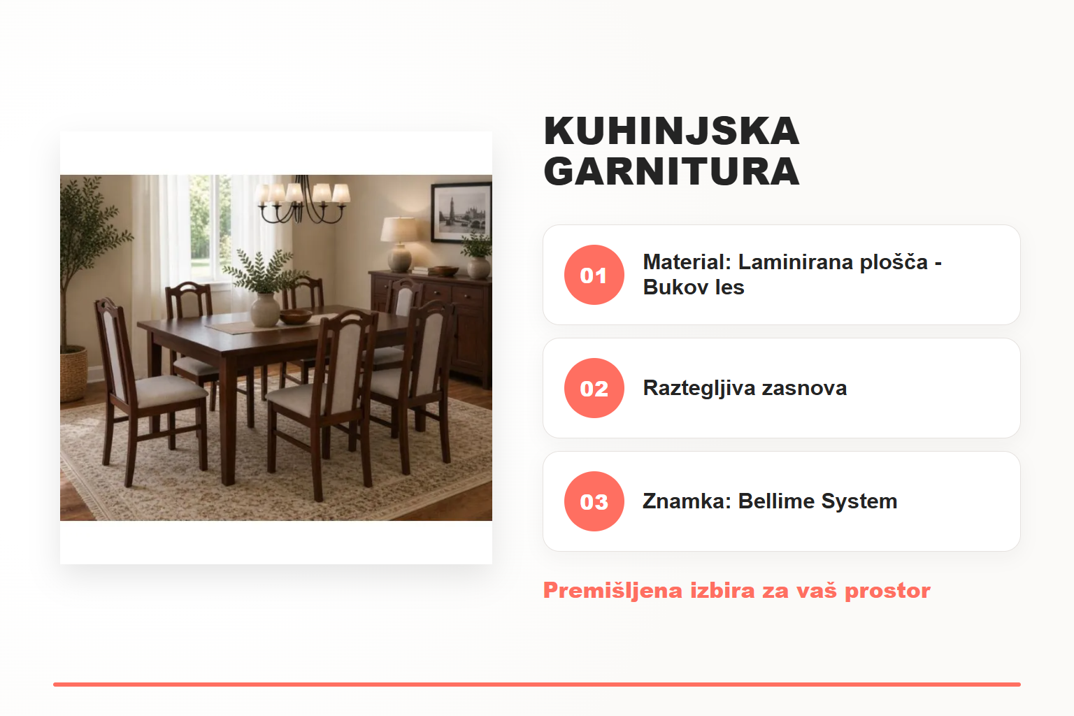 Kuhinjska garnitura MARELICA 1 + 6 – pregled ključnih lastnosti