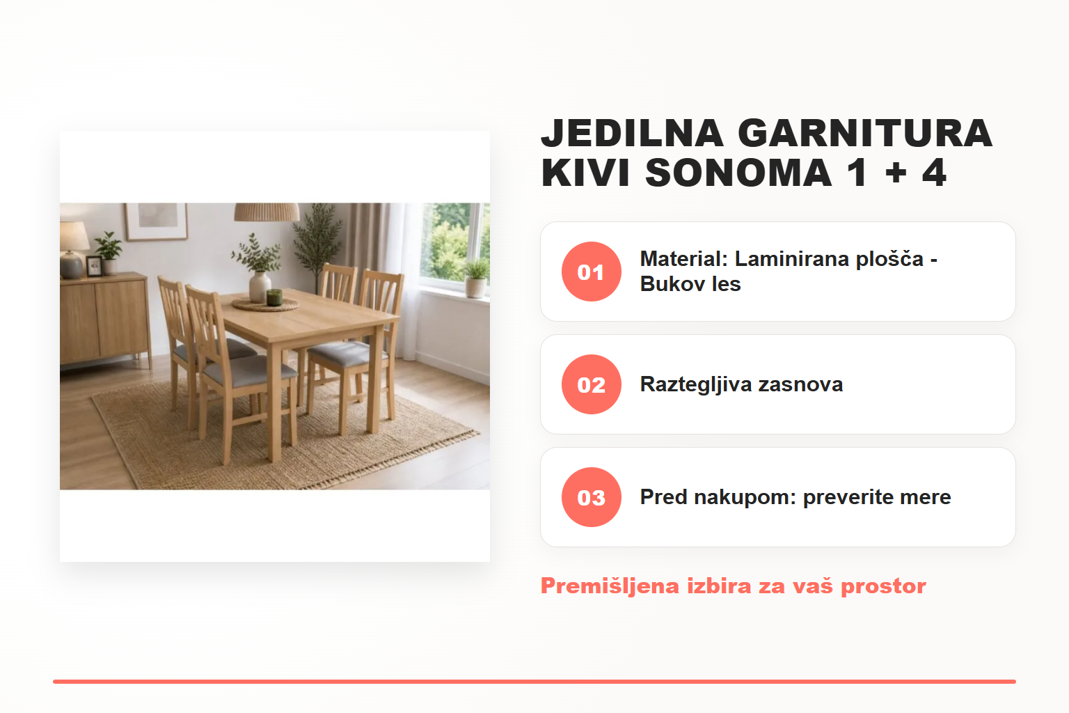 Jedilna garnitura KIVI sonoma 1 + 4 – pregled ključnih lastnosti