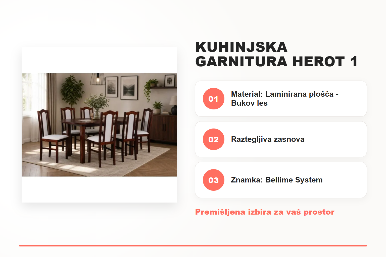 Kuhinjska garnitura HEROT 1 + 6 – pregled ključnih lastnosti
