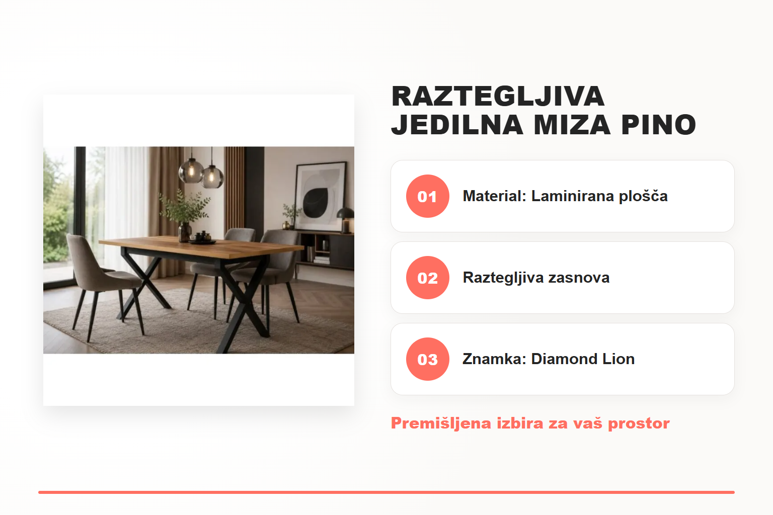 Raztegljiva jedilna miza PINO – pregled ključnih lastnosti