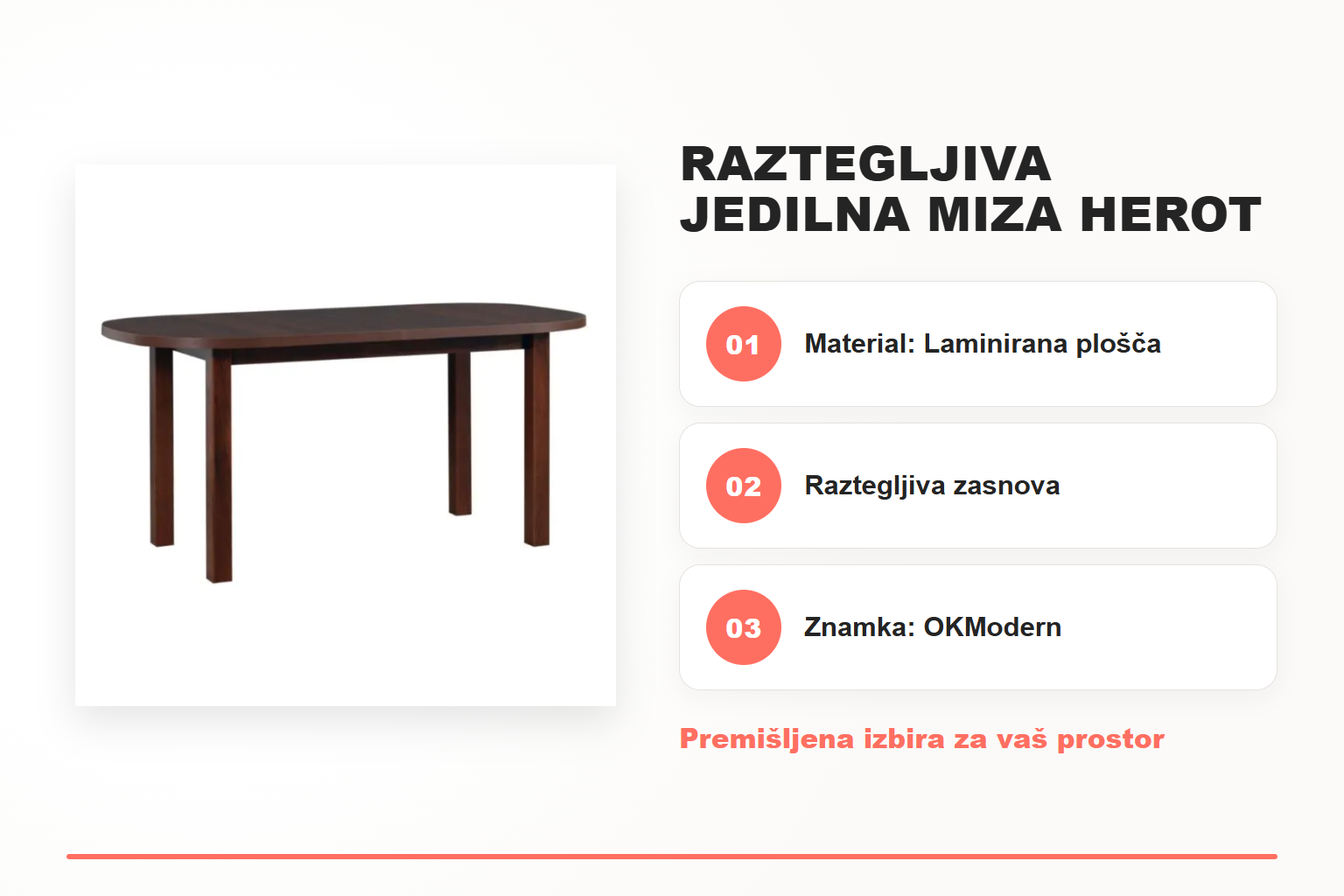 Raztegljiva jedilna miza HEROT oreh – pregled ključnih lastnosti