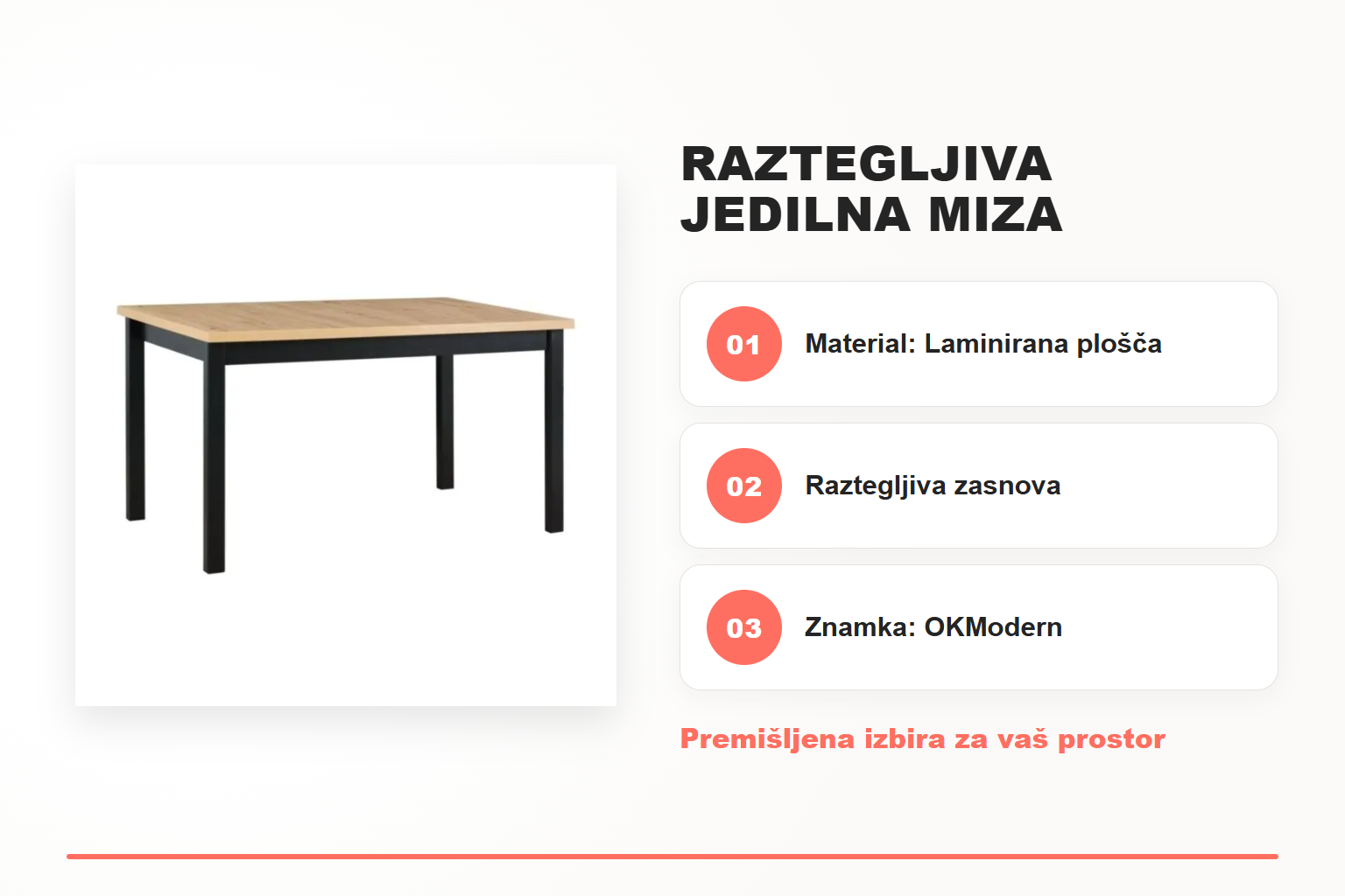 Raztegljiva jedilna miza ALKANA – pregled ključnih lastnosti