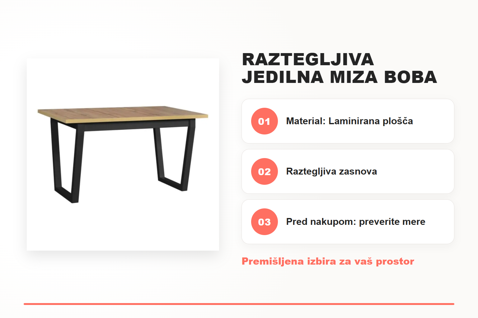 Raztegljiva jedilna miza BOBA – pregled ključnih lastnosti