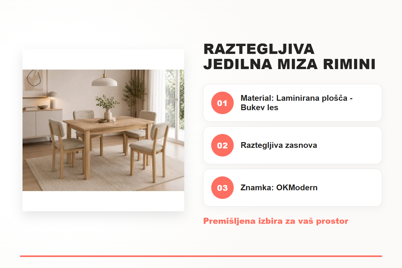 Raztegljiva jedilna miza RIMINI sonoma – pregled ključnih lastnosti