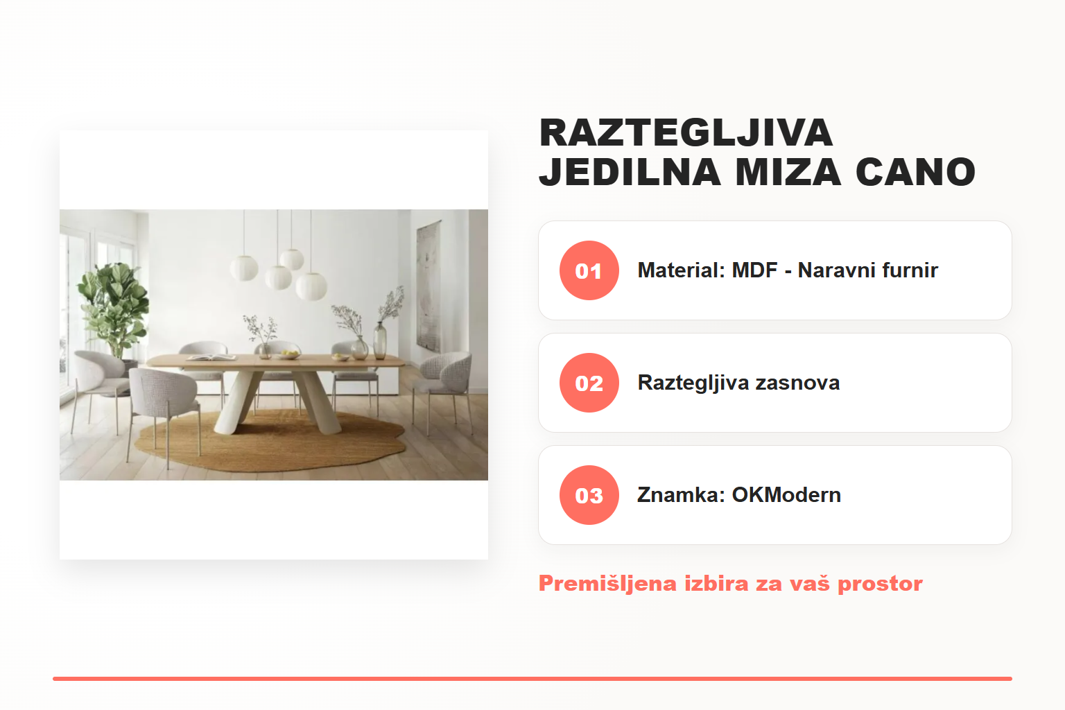 Raztegljiva jedilna miza CANO – pregled ključnih lastnosti