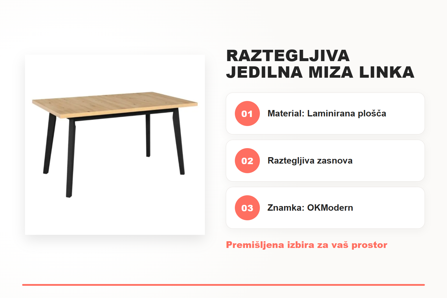 Raztegljiva jedilna miza LINKA – pregled ključnih lastnosti