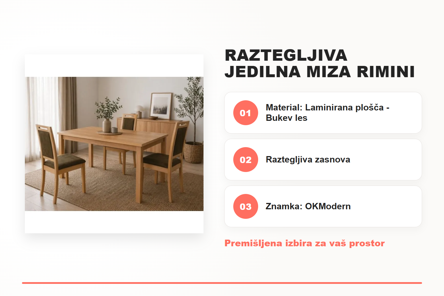 Raztegljiva jedilna miza RIMINI – pregled ključnih lastnosti