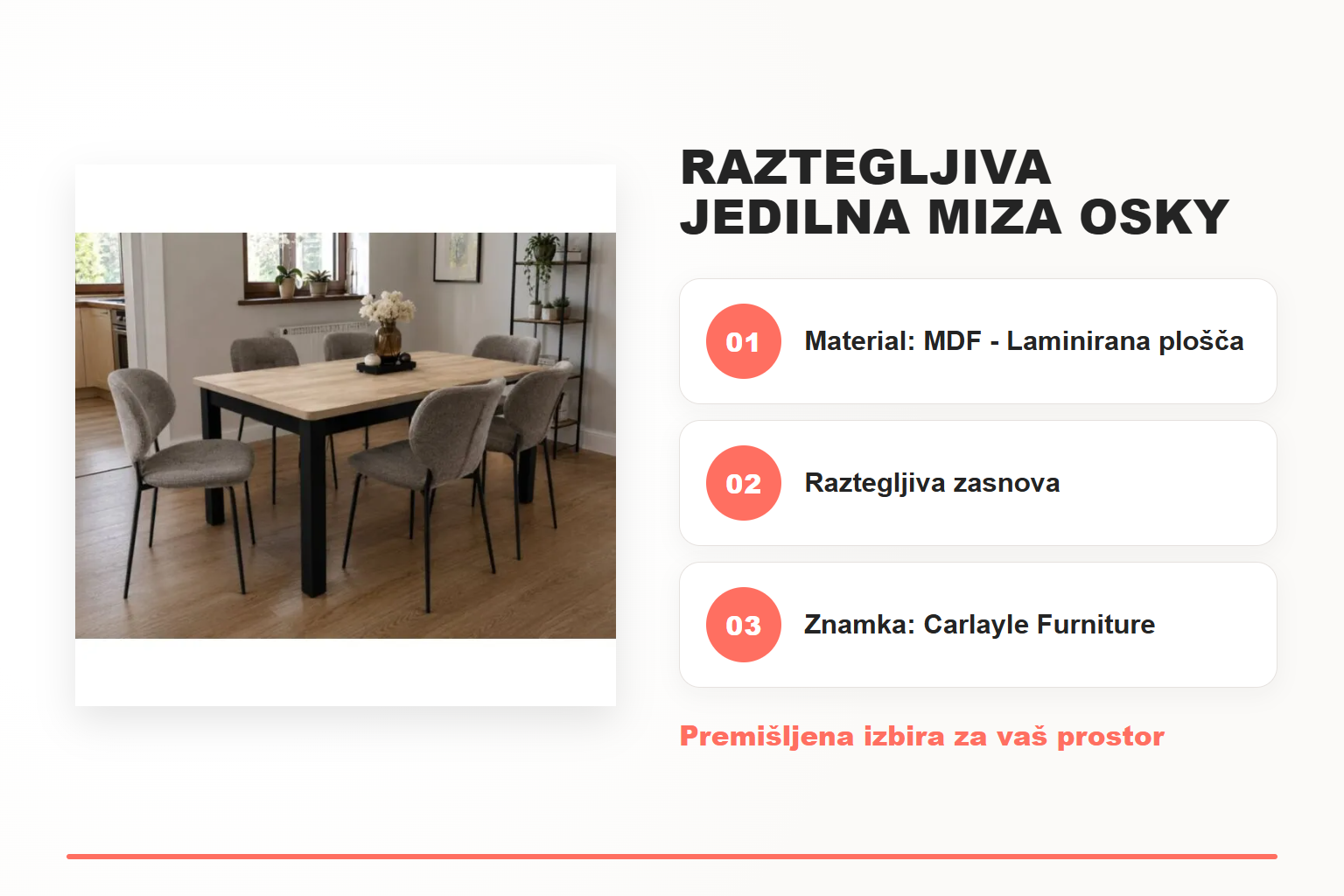 Raztegljiva jedilna miza OSKY – pregled ključnih lastnosti