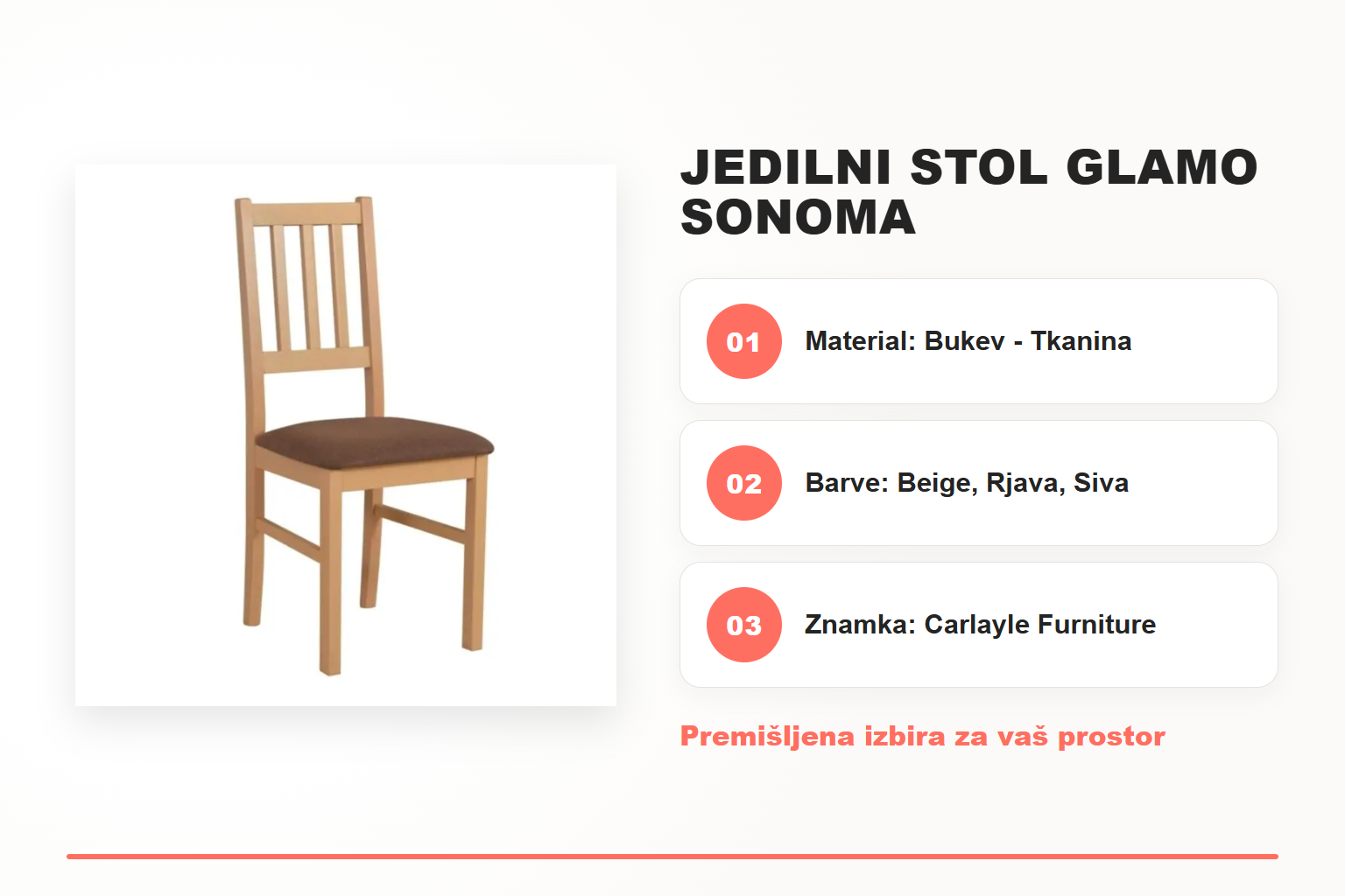 Jedilni stol GLAMO sonoma – pregled ključnih lastnosti