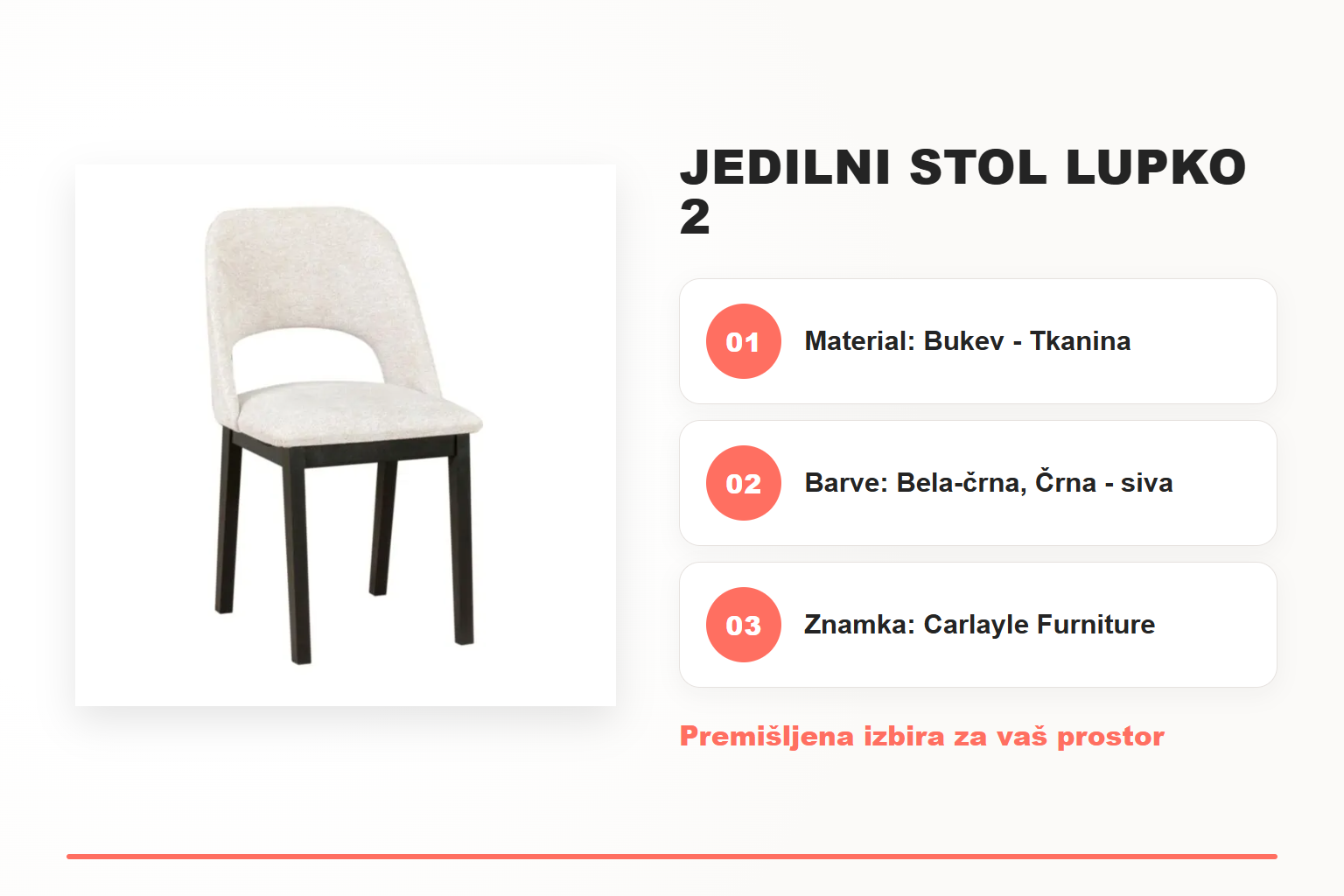 Jedilni stol LUPKO 2 – pregled ključnih lastnosti