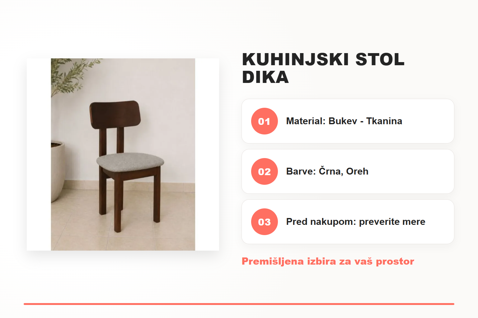 Kuhinjski stol DIKA – pregled ključnih lastnosti