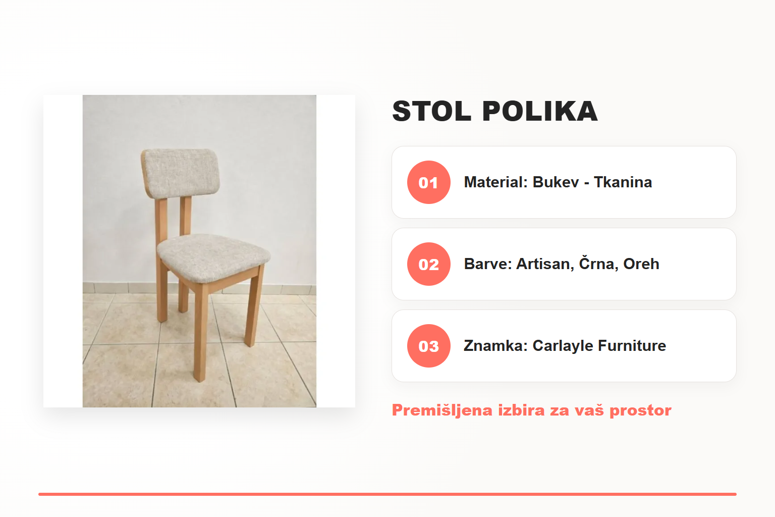 Stol POLIKA – pregled ključnih lastnosti