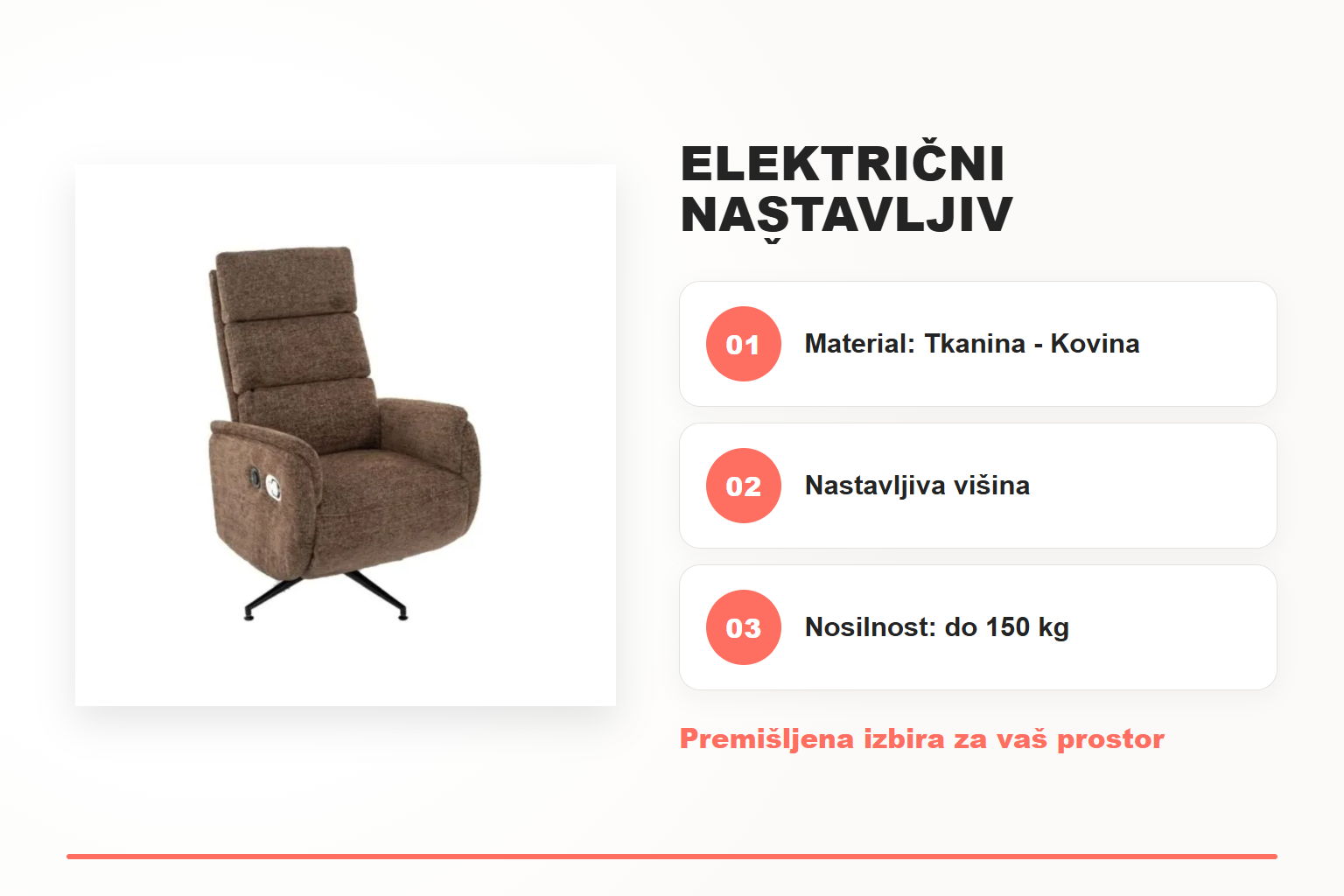 Električni nastavljiv počivalnik FENA 360 – pregled ključnih lastnosti