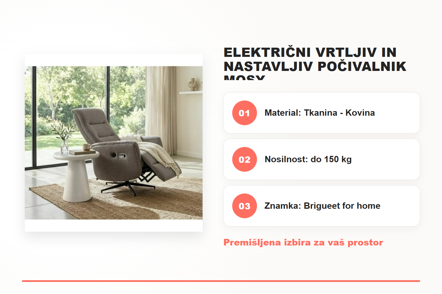 Električni vrtljiv in nastavljiv počivalnik MOSY – pregled ključnih lastnosti