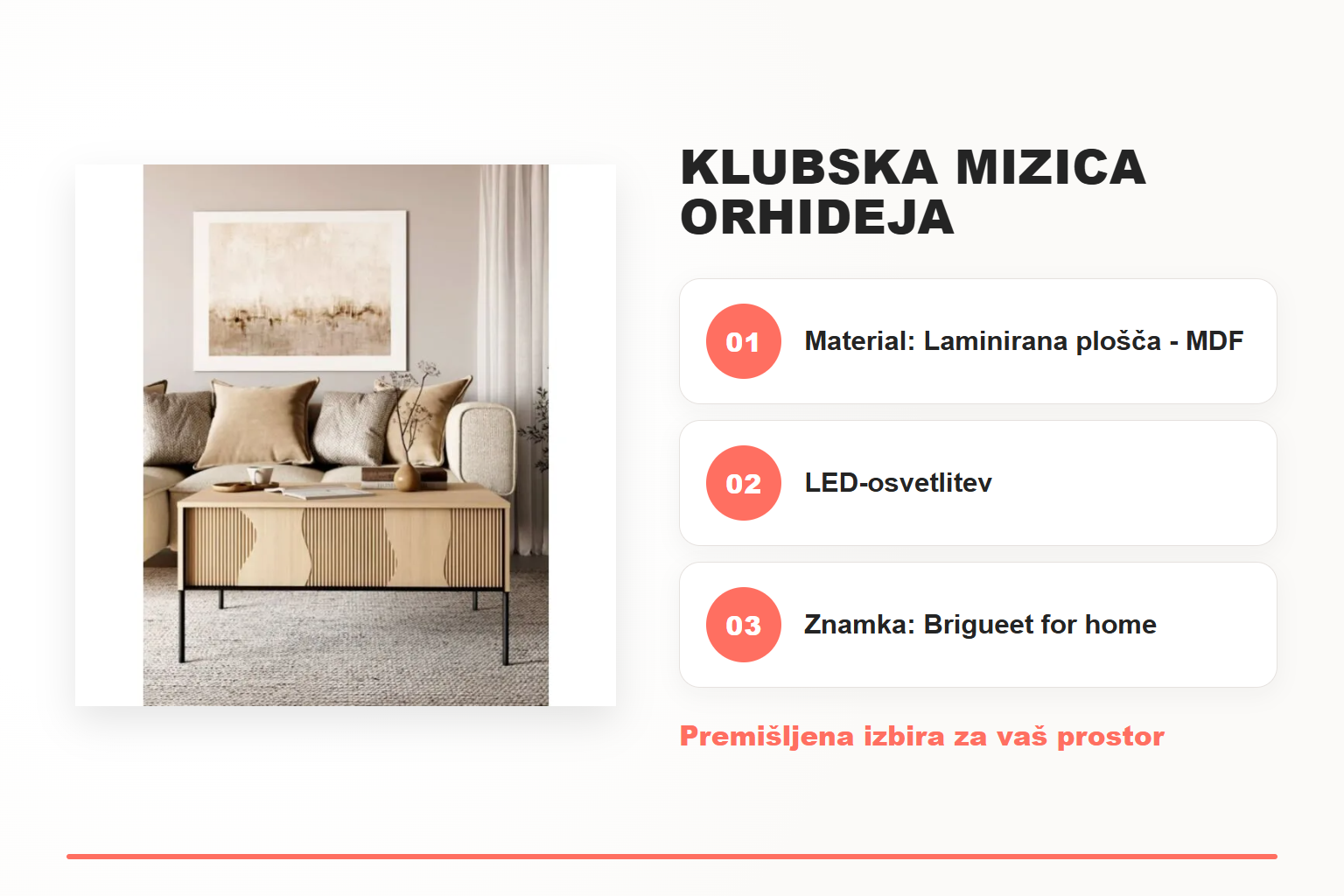 Klubska mizica ORHIDEJA – pregled ključnih lastnosti